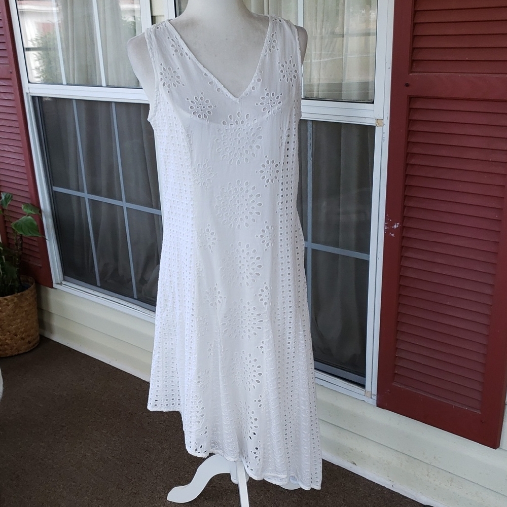 SUNDANCE Jasper Springs White Eyelet Asymmetrical Sleeveless Midi Dress